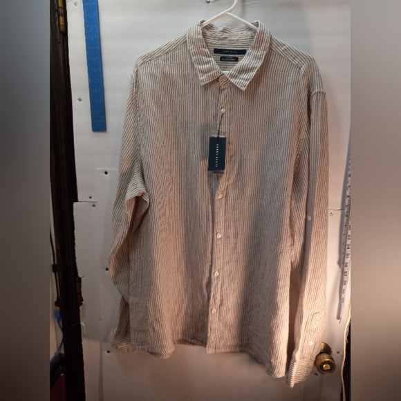 Perry Ellis Untucked 100% Linen 2XLT White Button-Down Shirt Business Casual New - Picture 1 of 16